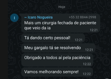 Mensagem de cliente no WhatsApp elogiando o atendimento da SixLabs