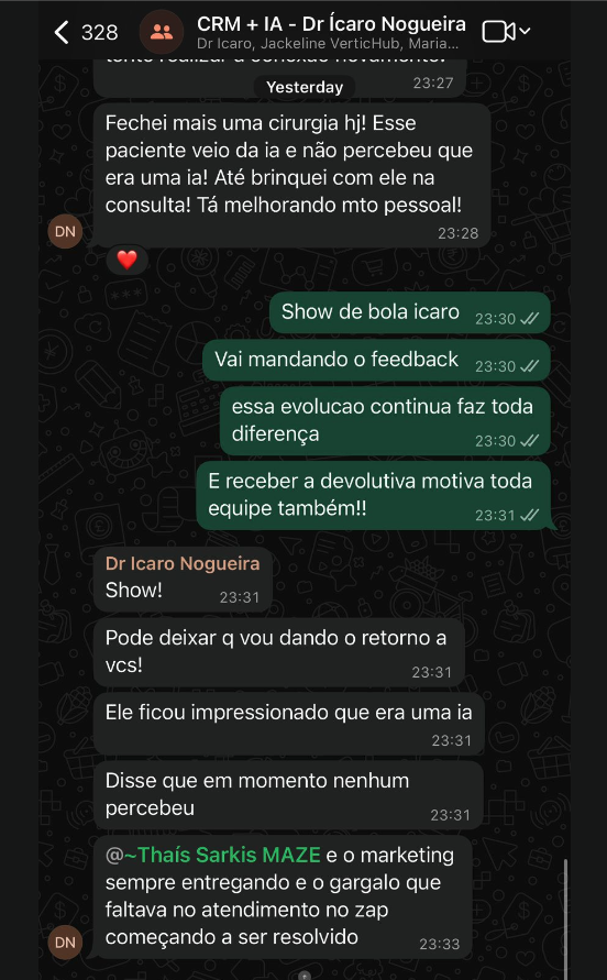 Cliente relatando resultado positivo com o agente digital da SixLabs